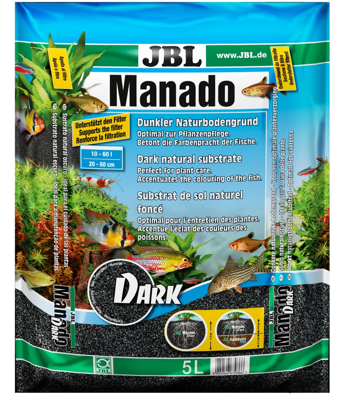 Chicle oro Escarpado Sustrato JBL Manado Dark 3 litros